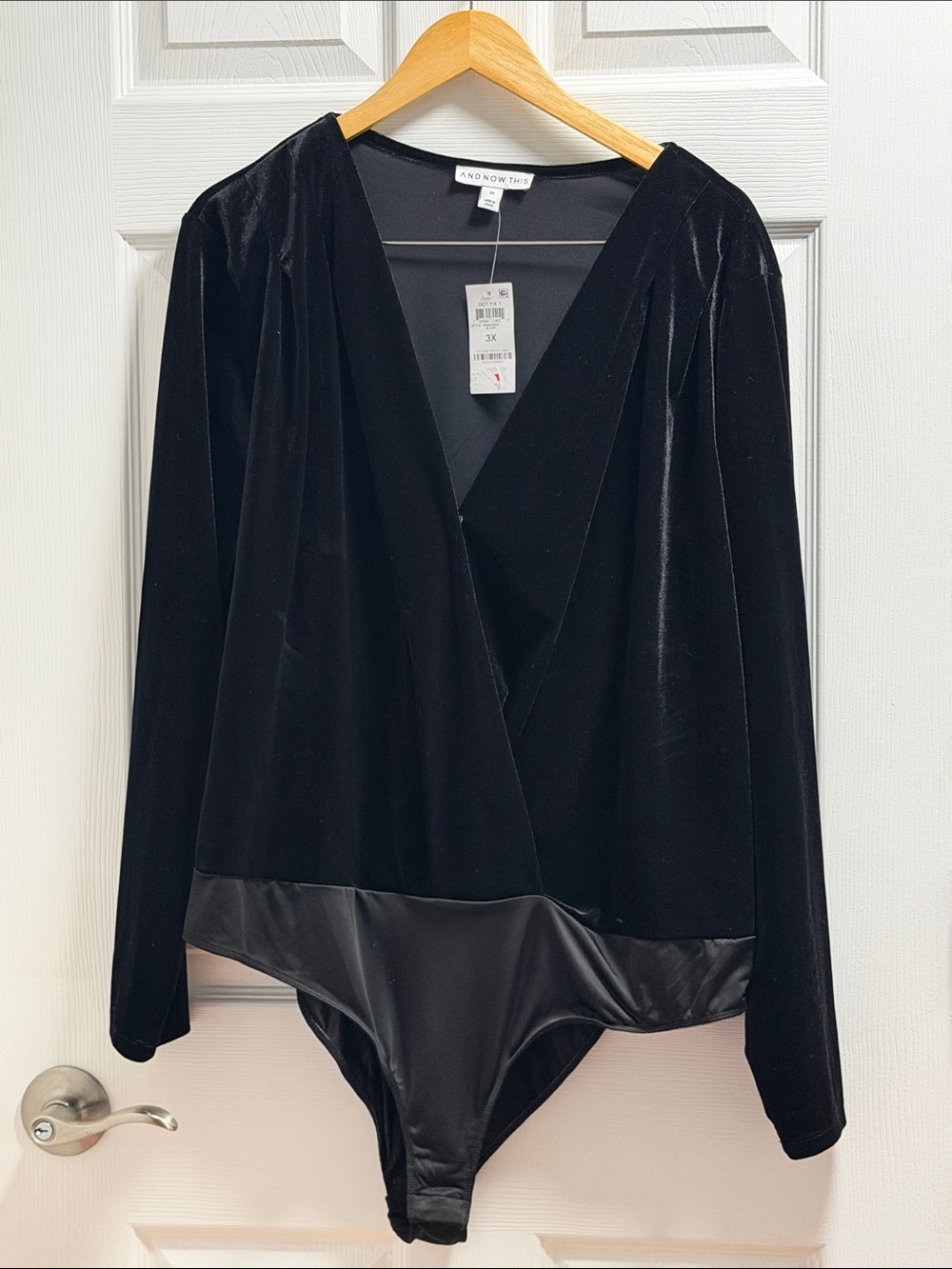 And Now This Black Velvet Long-Sleeve Bodysuit